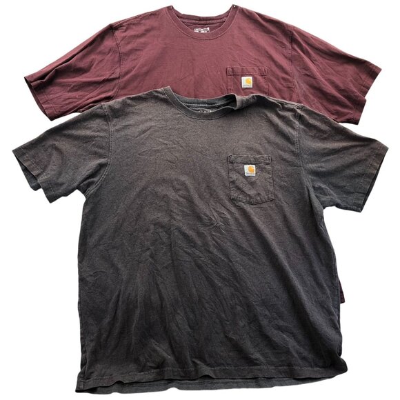 2 Carhartt Mens Work T-Shirt 2XLT Lot Of Two Short  Sleeve Casual Pocket Tee - Picture 1 of 16